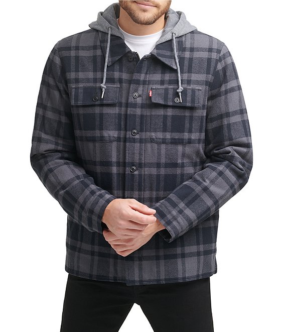 Color:Georgia - Image 1 - Levi's® Faux-Sherpa Lined Plaid Shirt Jacket