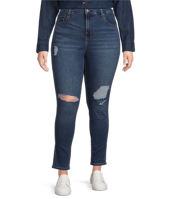Levi's Plus Size 721 High Rise Destructed Skinny Jeans | Dillard's