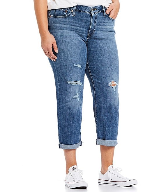 Levi's® Plus Size Distressed Crop Boyfriend Jeans | Dillard's