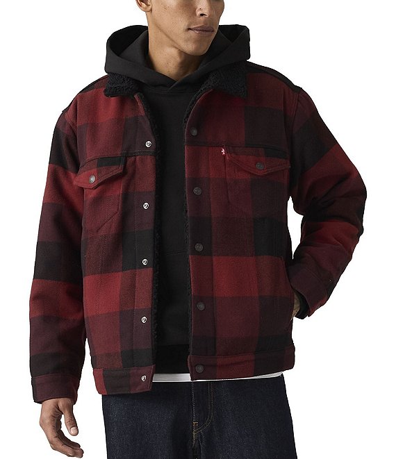 Levi's® Relaxed Fit Plaid/Faux-Sherpa Long Sleeve Trucker Jacket