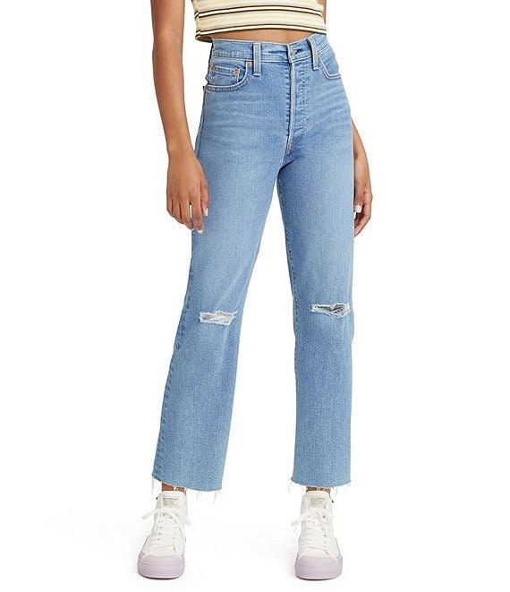 Levi's® Ribcage High Rise Destructed Detail Straight Ankle Jeans ...