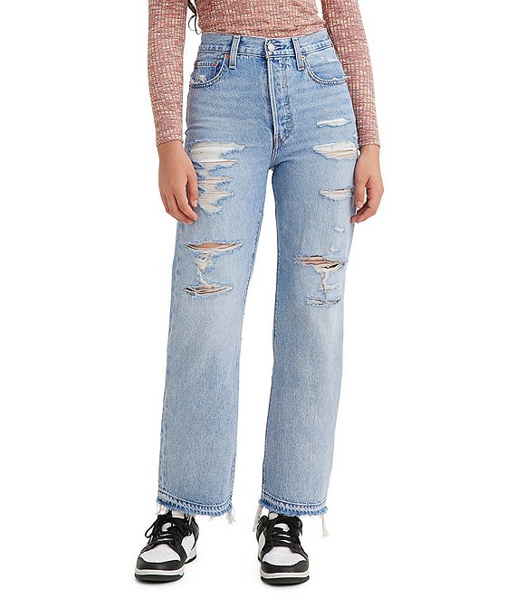 Levi's® Ribcage High Rise Destructed Straight Jeans | Dillard's