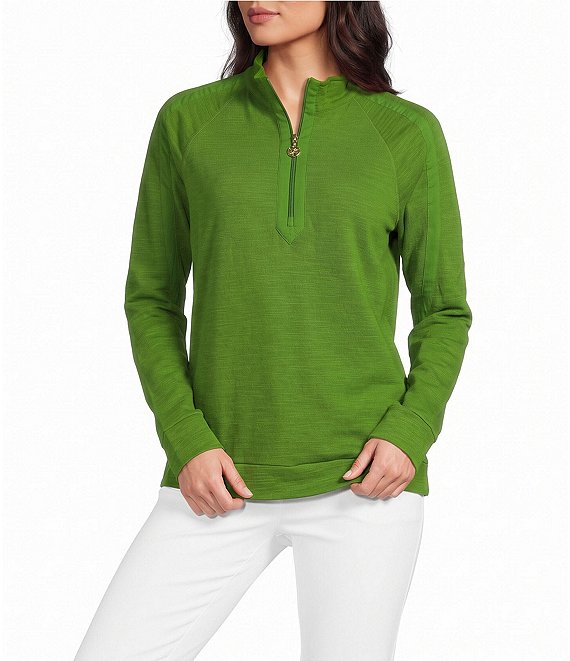 Lilly Pulitzer Ashlee Cabana Slub Terry Knit Mock Neck Long Sleeve Quarter-Zip Pullover