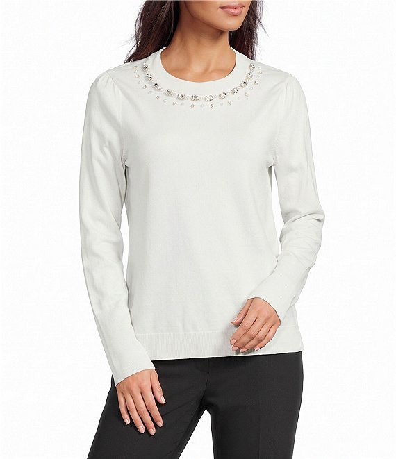 Lilly Pulitzer Morgen Combed Cotton Embellished Crew Neck Long Sleeve Sweater