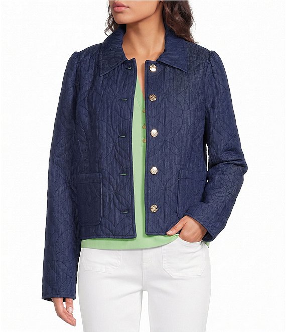 Lilly Pulitzer Peyser Butterfly Quilted Point Collar Long Sleeve Button-Front Denim Jacket