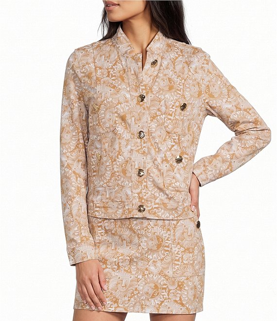 Lilly Pulitzer Printed Stand Collar Long Sleeve Button-Front Denim Coordinating Jacket