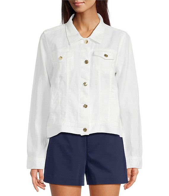 Lilly Pulitzer Seaspray Linen Point Collar Long Sleeve Jacket