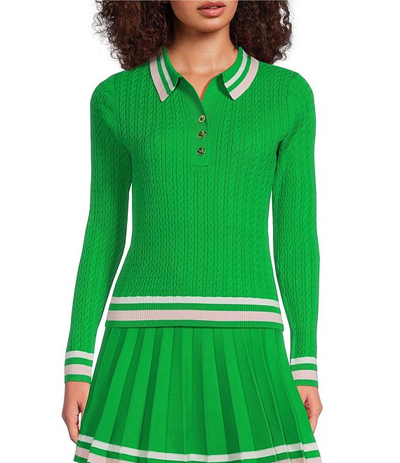 Lilly Pulitzer Suzette Knit Point Collar Long Sleeve Stripe Trim Coordinating Sweater
