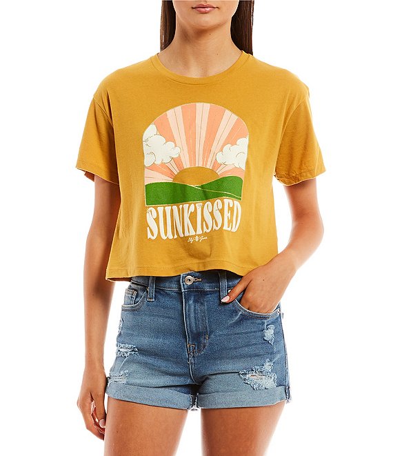 Color:Antique Gold - Image 1 - Sunkissed Cropped Graphic Tee