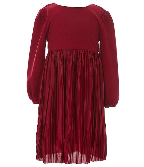 Color:Red - Image 1 - Little Angels by Us Angels Little Girls 2T-6X Long-Sleeve Ponte/Satin Fit-And-Flare Dress