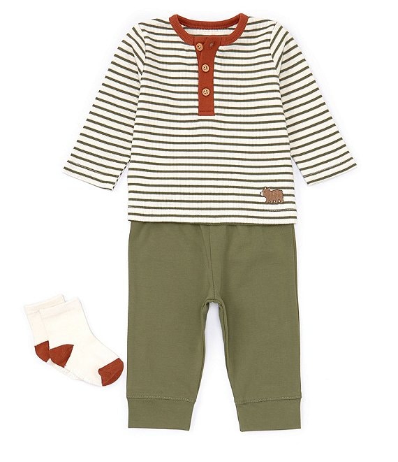 Little Me Baby Boys 3-12 Months Raglan Sleeve Striped Tee & Solid ...