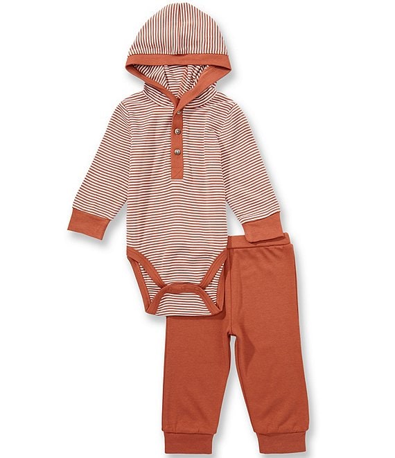 Little Me Baby Boys Long Sleeve Stripe Hooded Bodysuit & Solid Jogger Pants Set