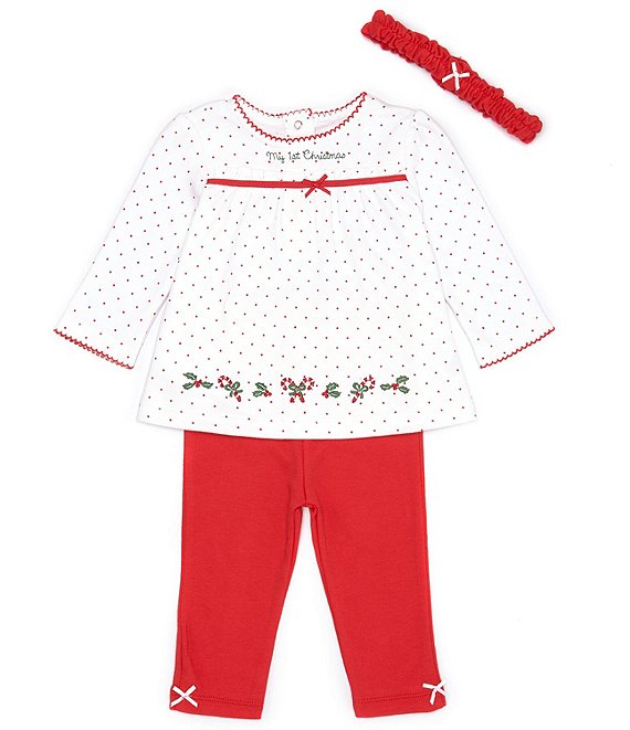 Little Me Baby Girls 3-12 Months Long Sleeve Pindotted/Christmas Holly ...