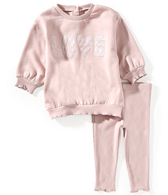 Little Me Baby Girls Long Sleeve Violet #double;LOVE#double; Sweatshirt & Pants Set, Violet - Image 1