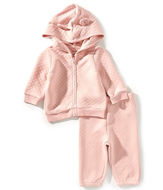 Little Me Baby Girls Pink Quilt Hoodie & Jogger Pants Set