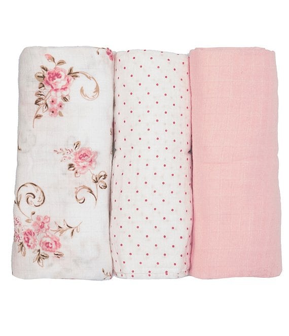 Little Me Baby Girls Solid/Printed Blankets 3-Pack