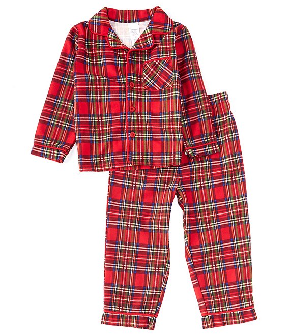 Little Me Little Kids 2T-4T Family Matching Long-Sleeve Christmas Plaid Coat Top & Pants Pajama Set