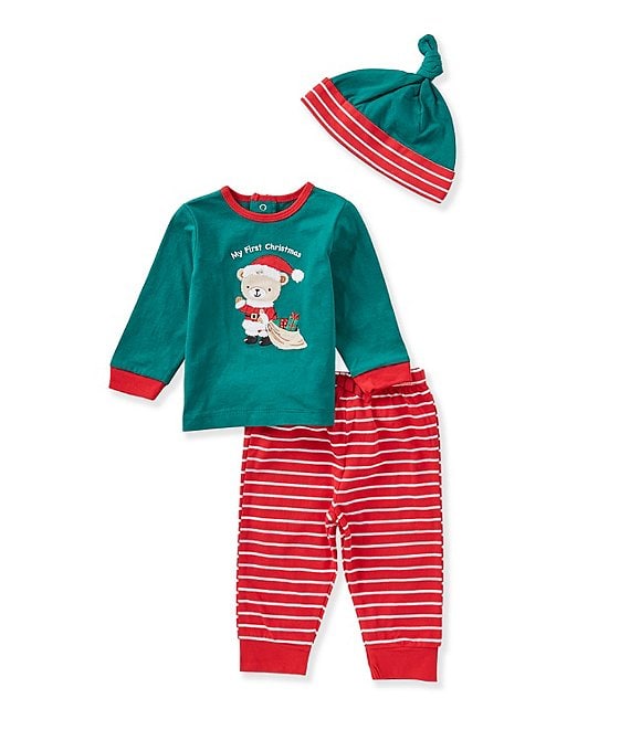Little Me Little Boys Long Sleeve Santa Bear Top & Jogger Pants Set