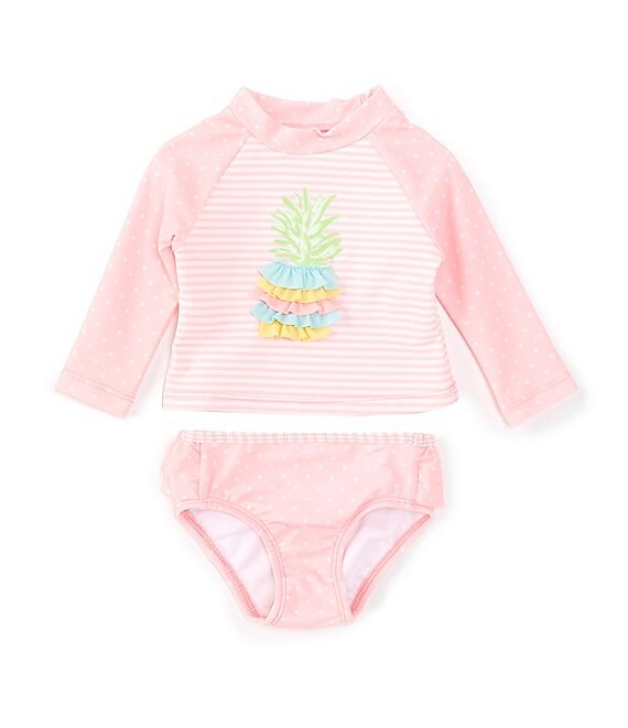 Little Me Little Me Baby Girls 6 24 Months Printed Striped Pineapple Motif Rashguard Top Hipster Bottom Two Piece Swimsuit Dillard s