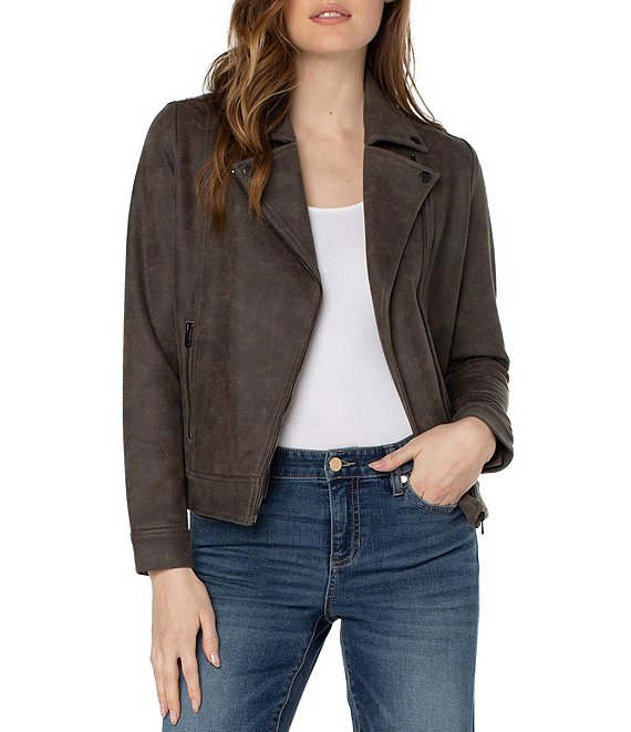 Color:Brown Earth - Image 1 - Long Sleeve Notch Lapel Faux Leather Moto Jacket