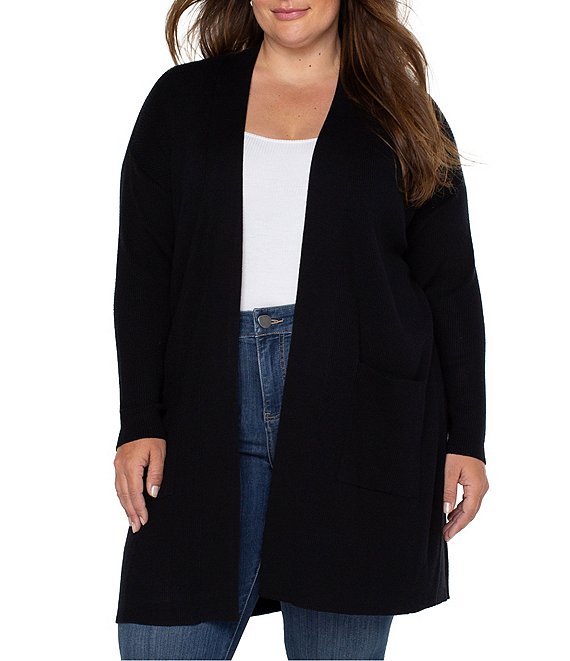 Liverpool Los Angeles Plus Size Rib Knit Shawl Collar Open-Front Long ...