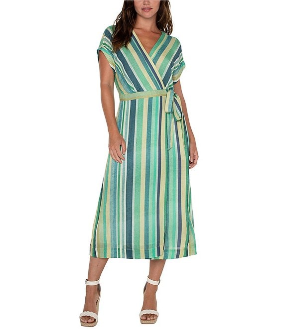 Liverpool Los Angeles Short Dolman Sleeve V-Neck Midi Wrap Dress