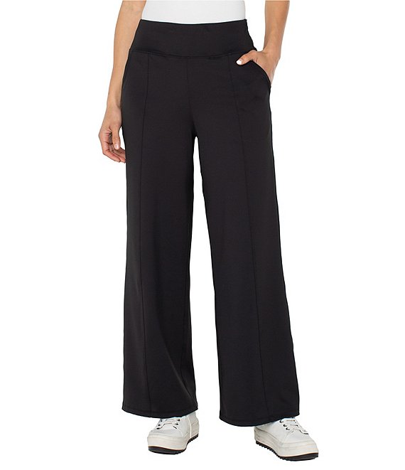 Liverpool Los Angeles Tech Knit Wide Leg Mid Rise Pants, Black - Image 1
