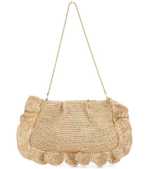 Loeffler Randall Raffia Mavis Ruffle Trim Flat Clutch Bag