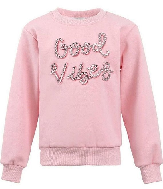 Lola + The Boys Girls Sparkling Good Vibes Sweatshirt, Pink - Image 1