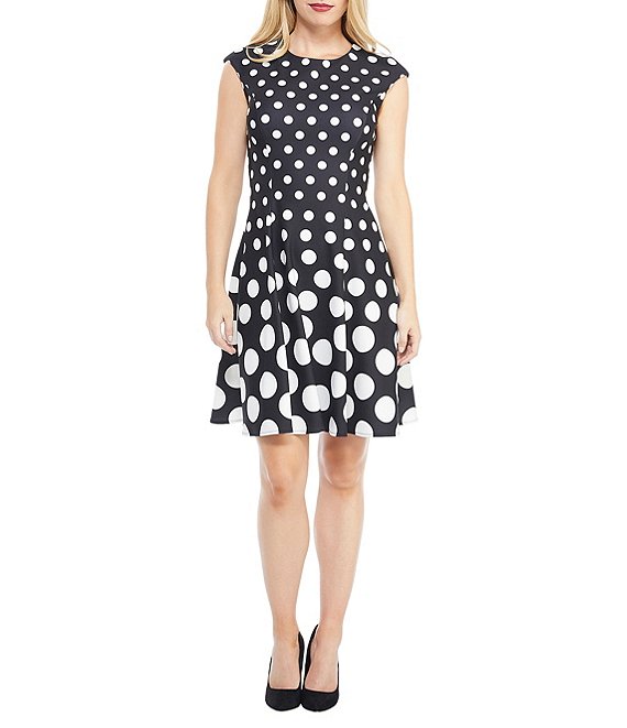 London Times Cap Sleeve Polka Dot Fit and Flare Dress | Dillard's