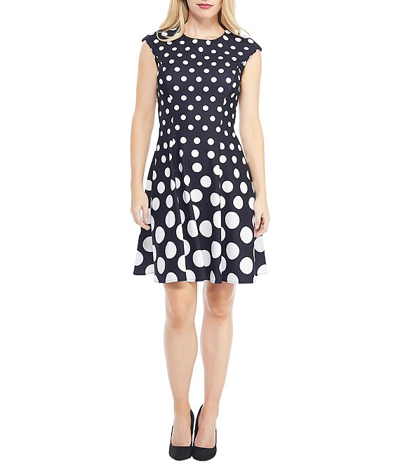 London Times Cap Sleeve Polka Dot Fit and Flare Dress | Dillard's