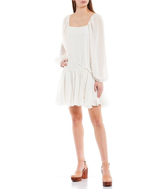 Long Sleeve Blouson Godet Mini Dress | Dillard's