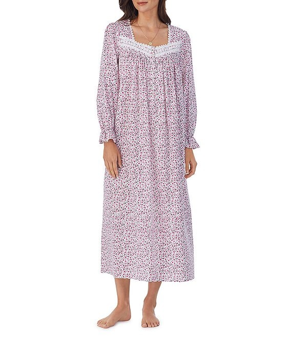 Long Sleeve Sweetheart Neck Ditsy Floral Woven Ballet Nightgown | Dillard's