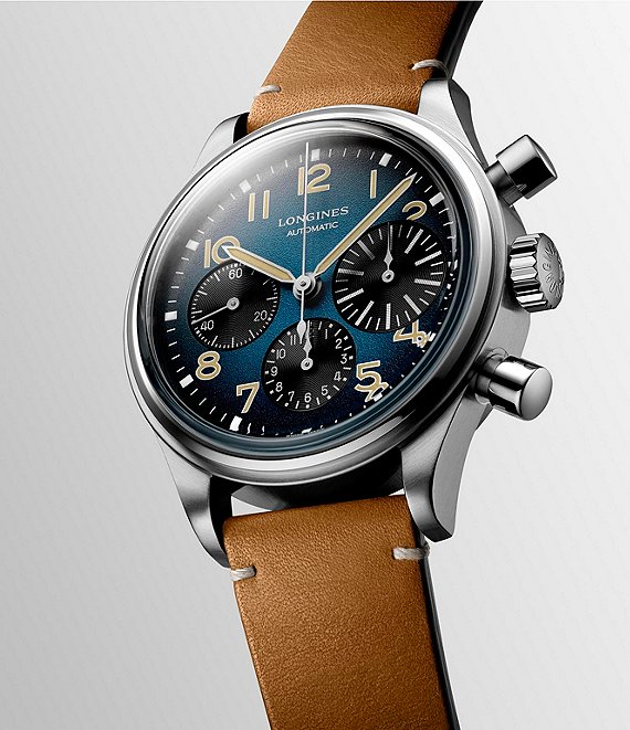 大鼓 革 Longines Men's Avigation BigEye Chronograph Brown Leather Strap