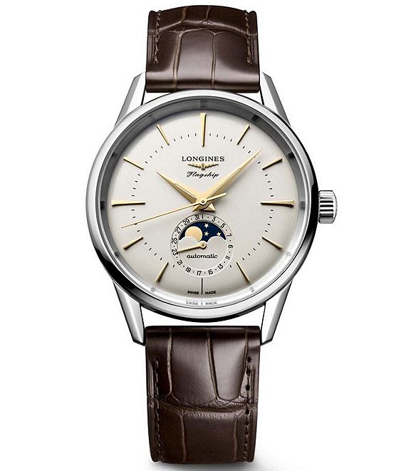 Longines Men's Heritage Classic Automatic Stainless Steel Alligator Strap Watch, Silver - Image 1