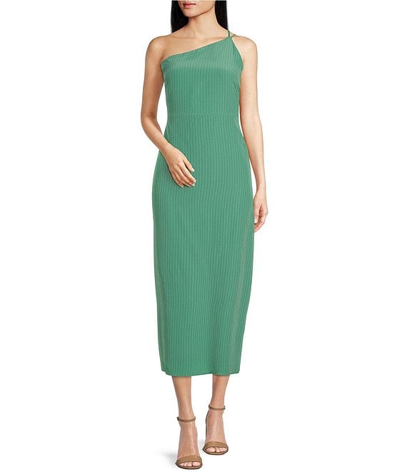 Color:Field Green - Image 1 - Willow In The Wind Ribbed One Shoulder Sleeveless Double Strap Maxi Dress