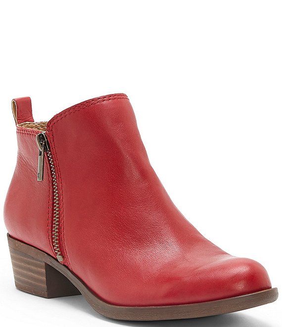 Color:Garnet Red - Image 1 - Basel Smooth Leather Side Zip Block Heel Booties