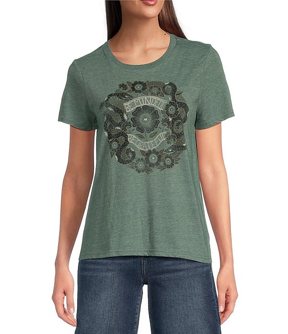 Lucky Brand Be Mindful Be Grateful Snake Graphic Crew Neck Short Sleeve Tee  Shirt