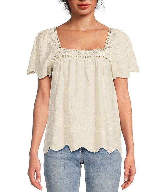 Lucky Brand Women's Embroidered Square Neck TOP Shirt, Blossom, Small: Buy  Online at Best Price in UAE 