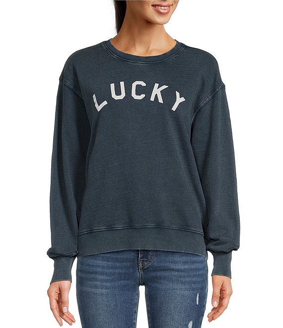 Lucky Brand Knit Crew Neck Long Sleeve Lucky Arch Pullover Sweatshirt ...