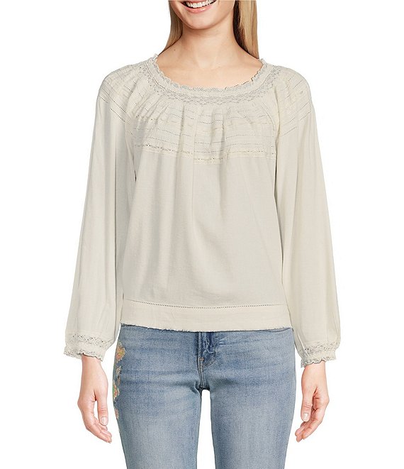 Lucky Brand Lace Knit Blouson Sleeve Peasant Top | Dillard's