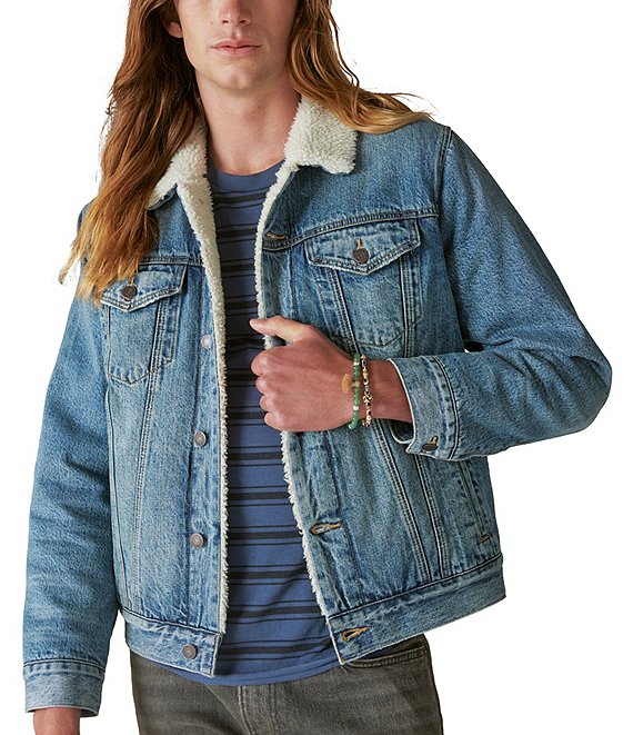 Men's Faux Shearling Lined Denim Trucker jacket Faded Medium M or XXL  Goodfellow | eBay