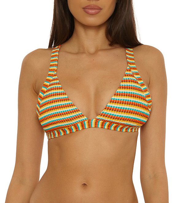 Lucky Brand Ocean Wave Pucker Texture Triangle Swim Top