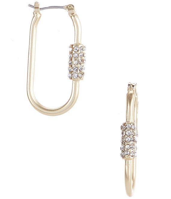 Color:Crystal/Gold - Image 1 - Pave Carabiner Hoop Earrings