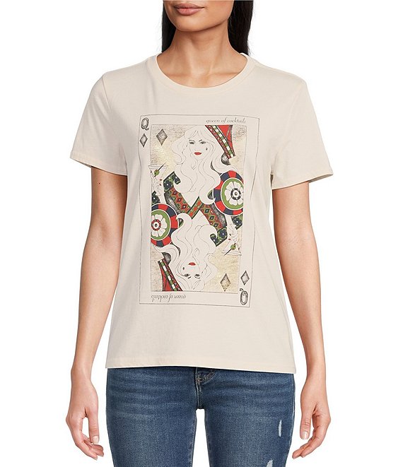 Lucky Brand Queen Of Cocktails Graphic Print Classic Crew Neck Short Sleeve  Tee