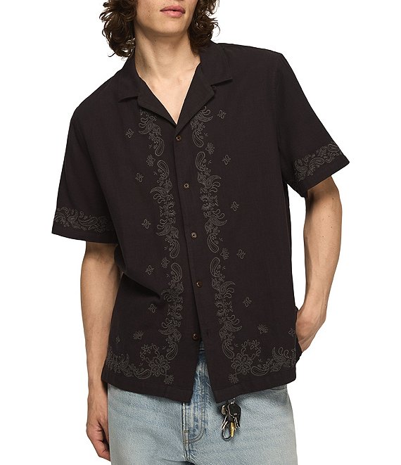 Lucky Brand Short Sleeve Bandana Camp Collar Shirt