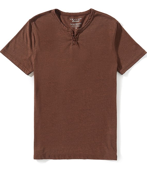 Lucky Brand Short Sleeve Venice Burnout Notch Neck Henley T-Shirt