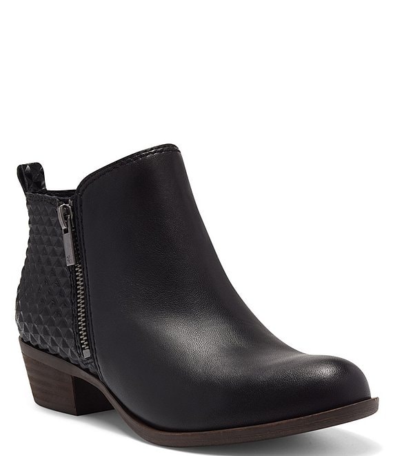 Lucky Brand Basel Embossed Leather Side Zip Block Heel Booties