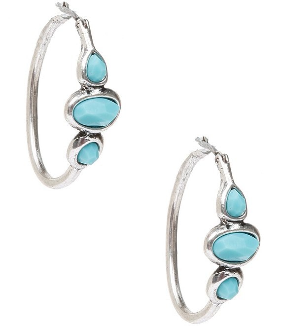 Lucky Brand Silver & Turquoise Hoop Earrings