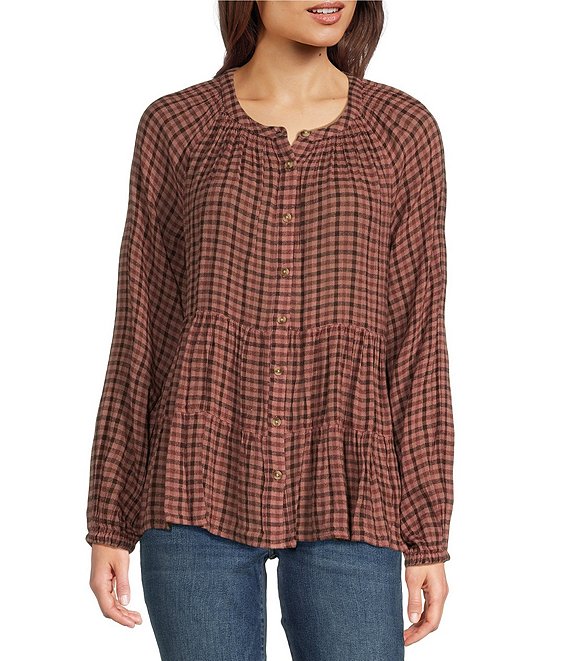 Lucky Brand Tiered Babydoll Henley Neck Long Sleeve Top Dillard s